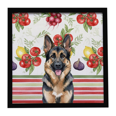 German Shepherd Vegetables Framed Metal Print