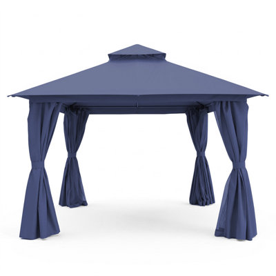 Gazebo de patio en acier Yardgrace, 3,66 m x 3,66 m, bleu