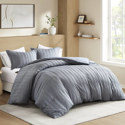 Couette 3 pièces pleine grandeur, sans attaches, idéale pour les décors modernes, tissée grise avec des enveloppes de fermeture, une peau sensible sécuritaire et confortable
