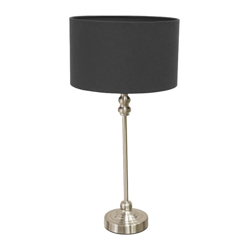 Reselva Metal Table Lamp, Brushed Chrome Base/Black Shade 