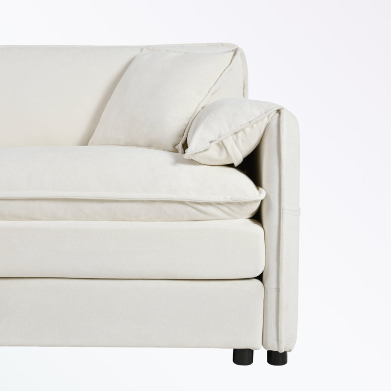 Canapé moderne rembourré avec 1 coussin décoratif, Beige