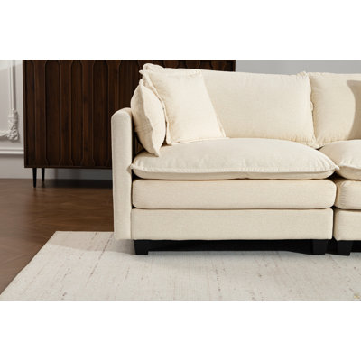 Modern 3seats with ottoman 113.77"Sectional Sofa with Waist Pillows,3-seat Upholstered Symmetrical Sofa Furniture,Sleeper Sofa Couch with Chaise Lounge for Living Room,Apartment,3 Color