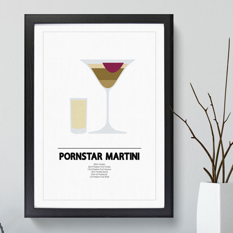 Pornstar Martini Cocktail - Picture Frame Typography, 65cm H x 48cm W x 2cm D, Walnut Framed