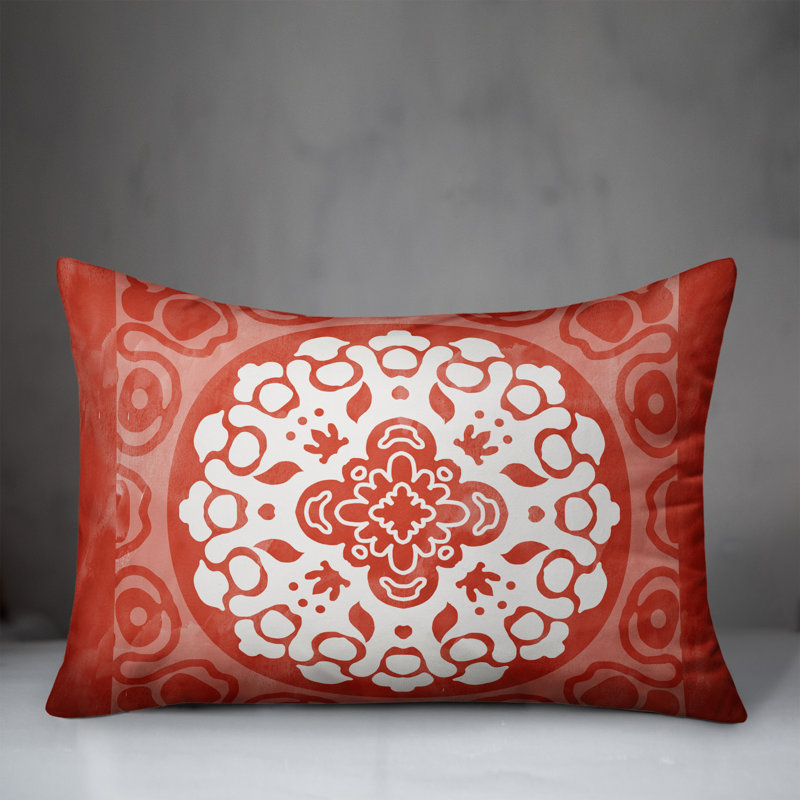 Outdoor Reversible Throw Pillow, Red, Floral 2