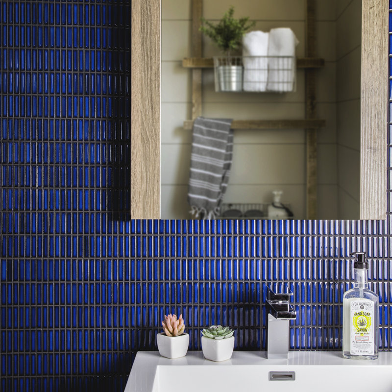 Carreau de mosaïque en céramique 2 po x 0,4 po pour mur et plancher, Bleu