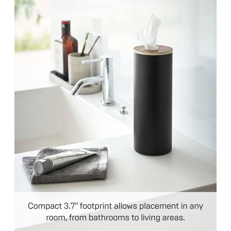 Modern White Steel and Wood Round Tissue Case