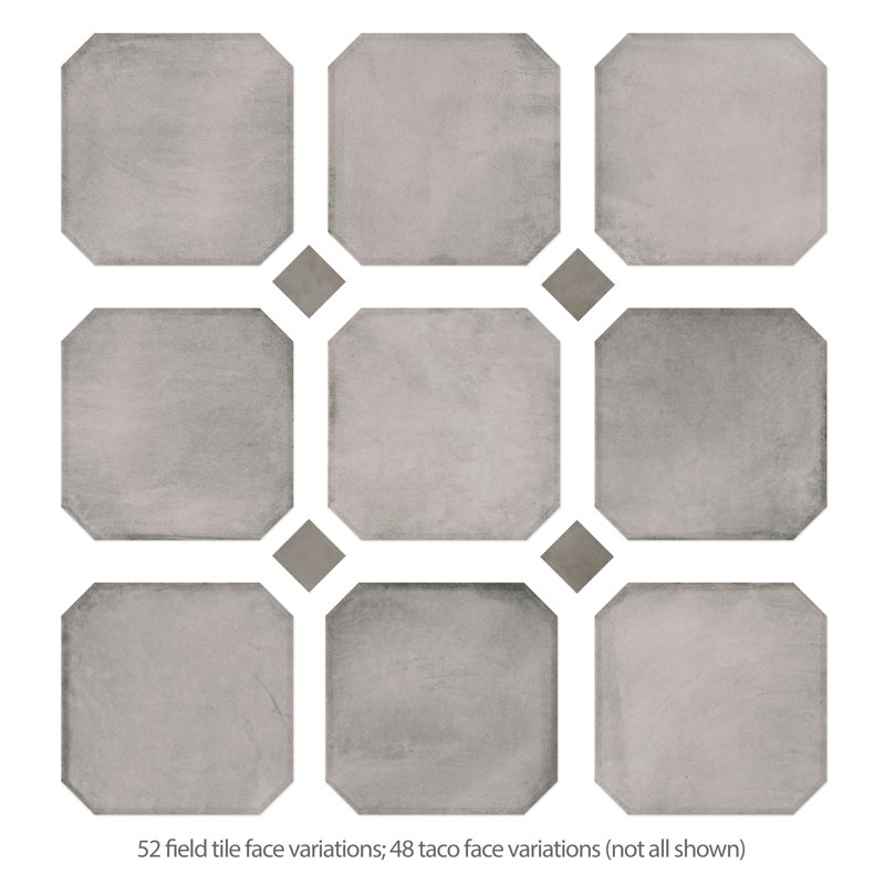 Laverton Octagon W/Taco 7-7/8 In. X 7-7/8 In. Porcelain Floor And Wall Tile, Light Gray/Dark Gray