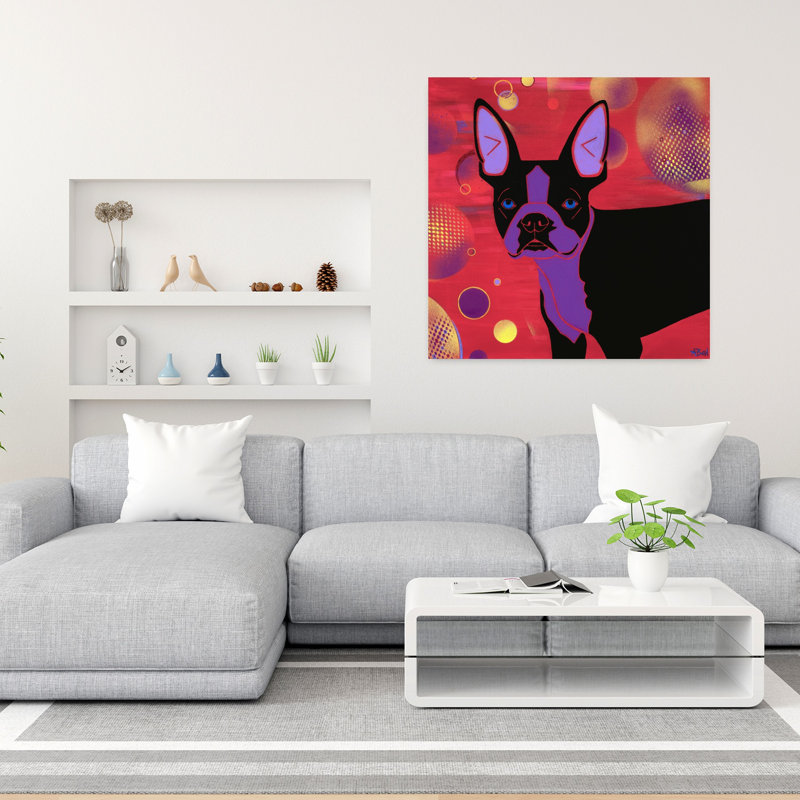 Art contemporain pour chien «Bubbles Boston», H 36 po x l 36 po