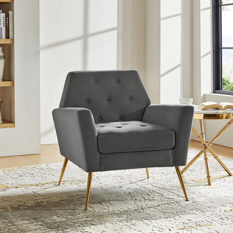 Thaddeus Velvet Upholstered Accent Chair with Metal Base, Gray Velvet