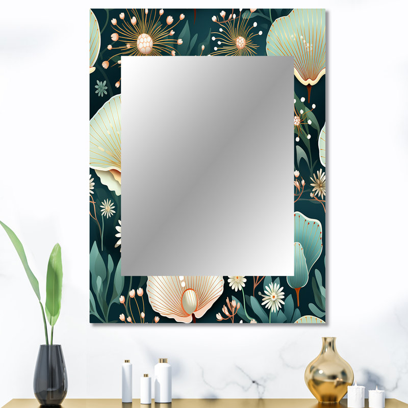 Motif côtier de coquillages côtiers - miroir mural côtier, miroir décoratif vert, impression d'art en métal, 40 po x 30 po