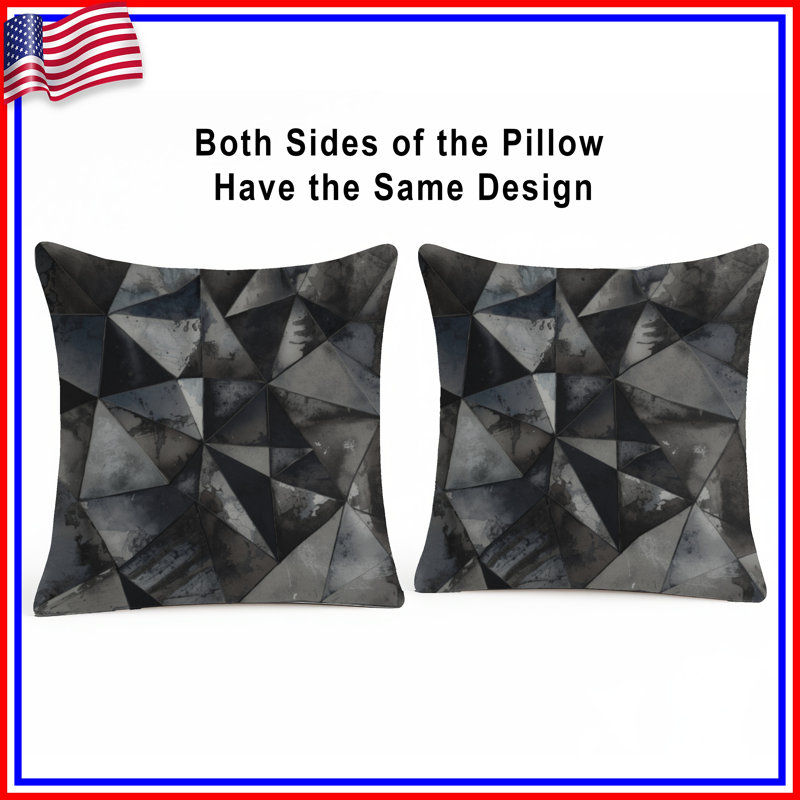 Coussins géométriques triangulaires noirs et gris, 14 X 14 pouces