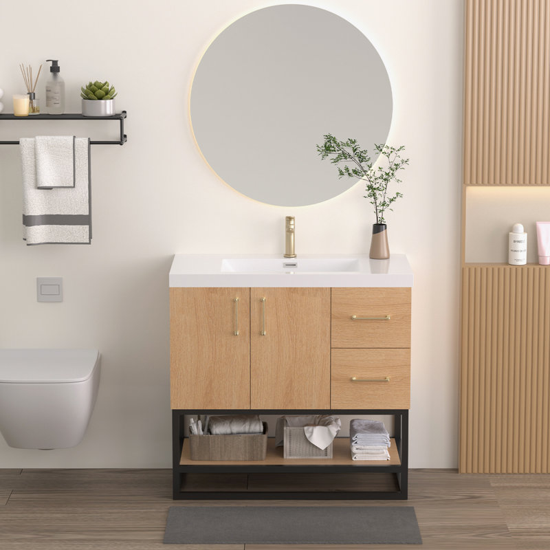 Meuble-lavabo mural 36 po avec lavabo en résine intégré et tablette ouverte