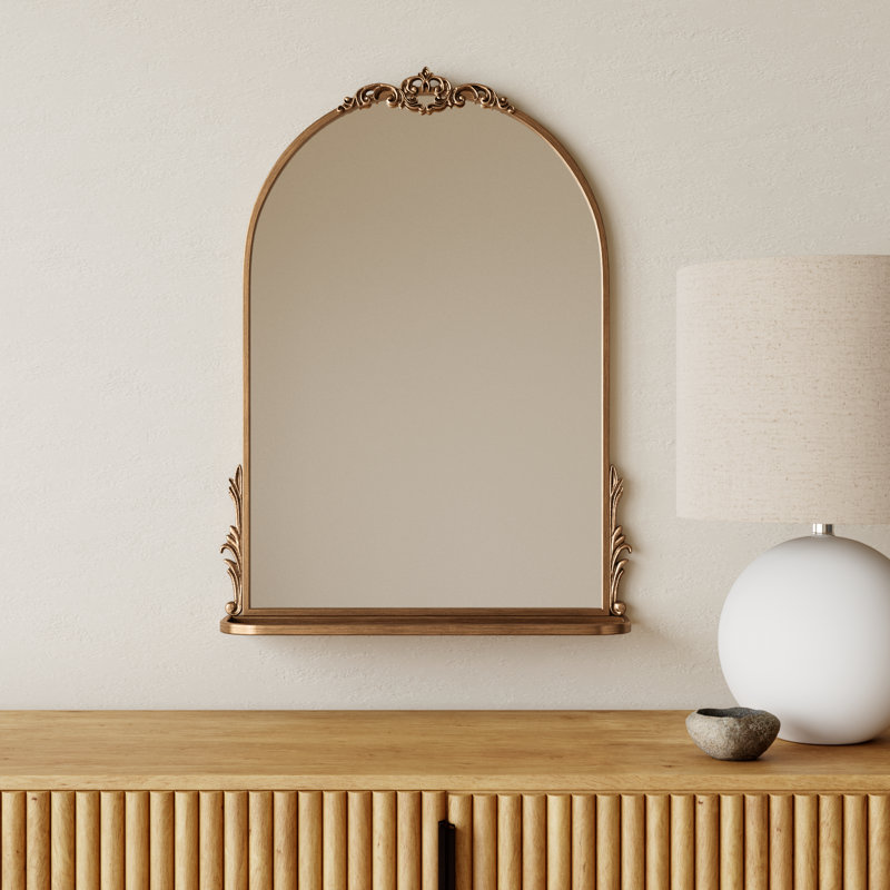 Canoby Metal Arch Mirror with Shelves, Gold