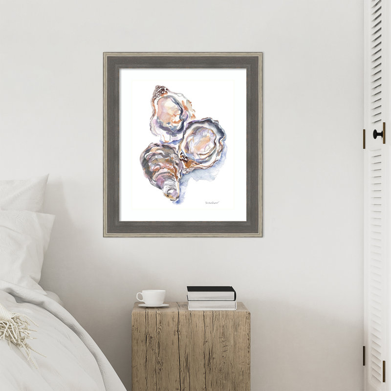 «3 Oysters» par Patricia Shaw, impression sur bois encadrée, 29 x 25