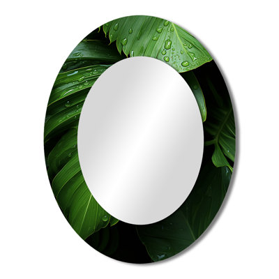 Palm Leaves Serenity - Green Tropical Oval Wall Mirror