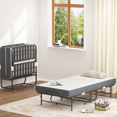 Lit escamotable 3,7 po matelas en mousse à mémoire de forme - portable pour petits espaces, structure en métal, 75 po x 38 po, invités confortables, rangement facile et solide