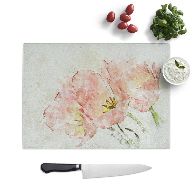 Tempered Glass Pink Tulip Art Chopping Board, 20 cm x 28.5 cm