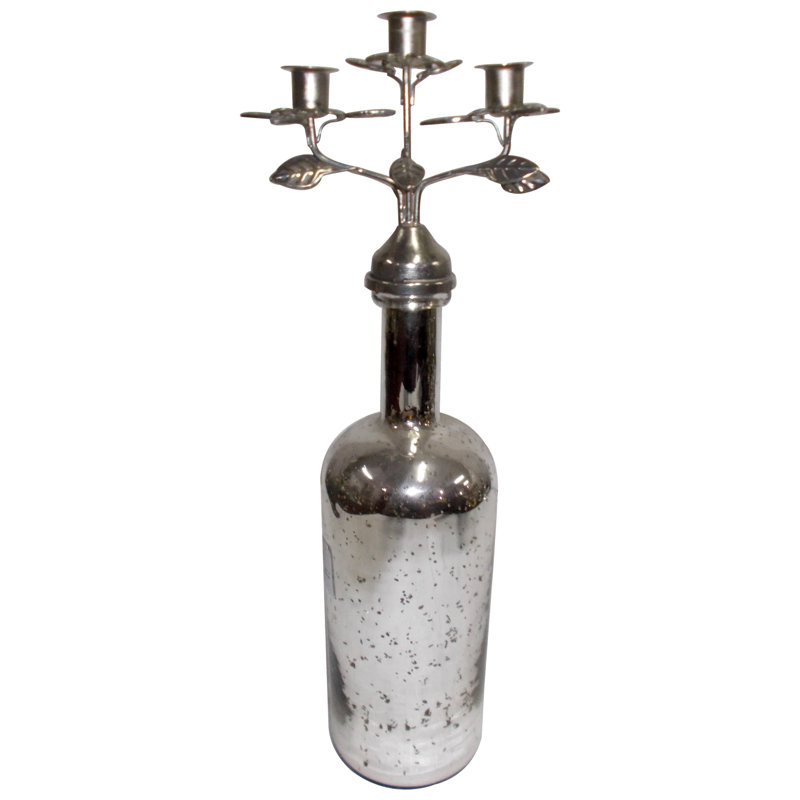 Candélabre de plateau de table en verre/fer, H 20,5 po x l 5 po x P 5 po