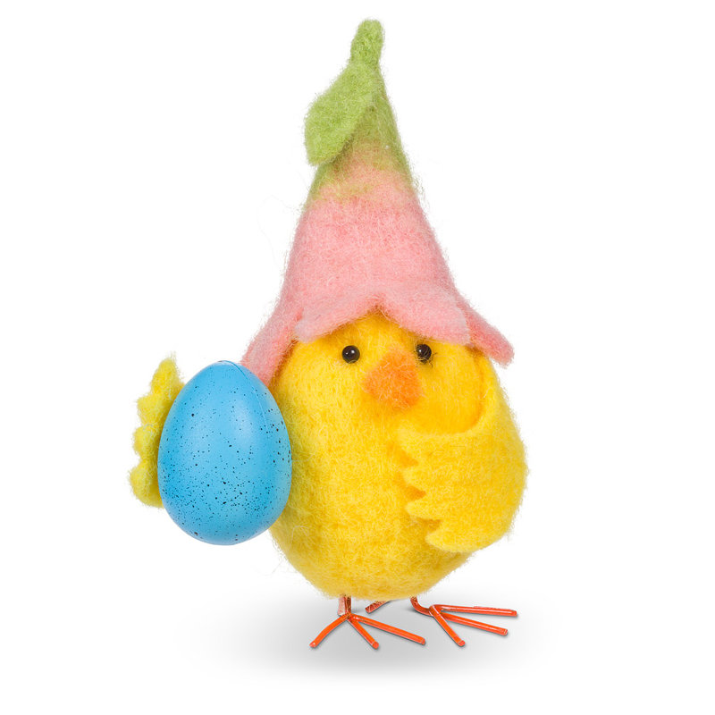 Ornement en forme de chapeau de fleur en feutre avec œuf