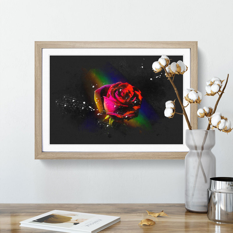 Rainbow Upon A Red Rose - Picture Frame Graphic Art, 33cm H x 45cm W x 2cm D, Oak Framed