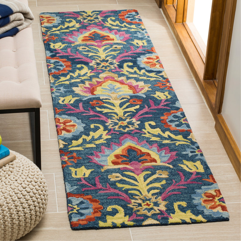 Tapis oriental en laine et en coton crocheté à la main Talmo, Tapis de couloir 2 pi 3 po x 8 pi