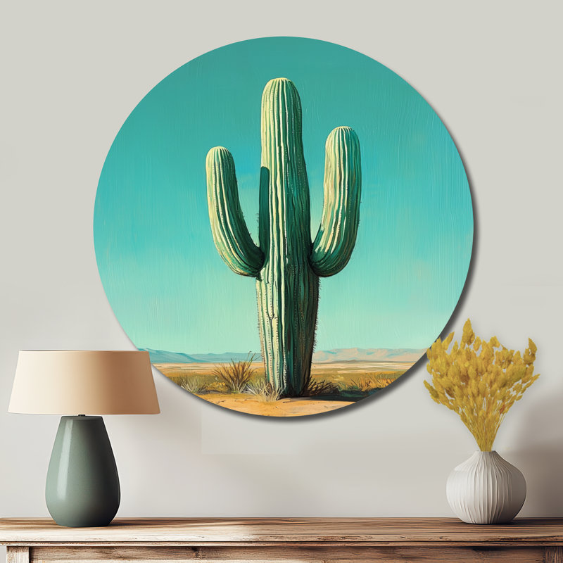 «Saguaro Cactus And The Desert Sky II», reproduction d'art en métal vert traditionnel, H 16 po x l 16 po