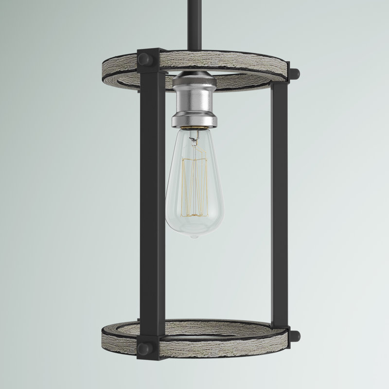 Luminaire suspendu cylindrique simple à 1 lumière Charles, Bois de grange cendré