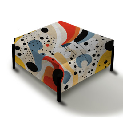Red Poupart Lichtenstein's Lines Matrix - Abstract Large Square Ottoman