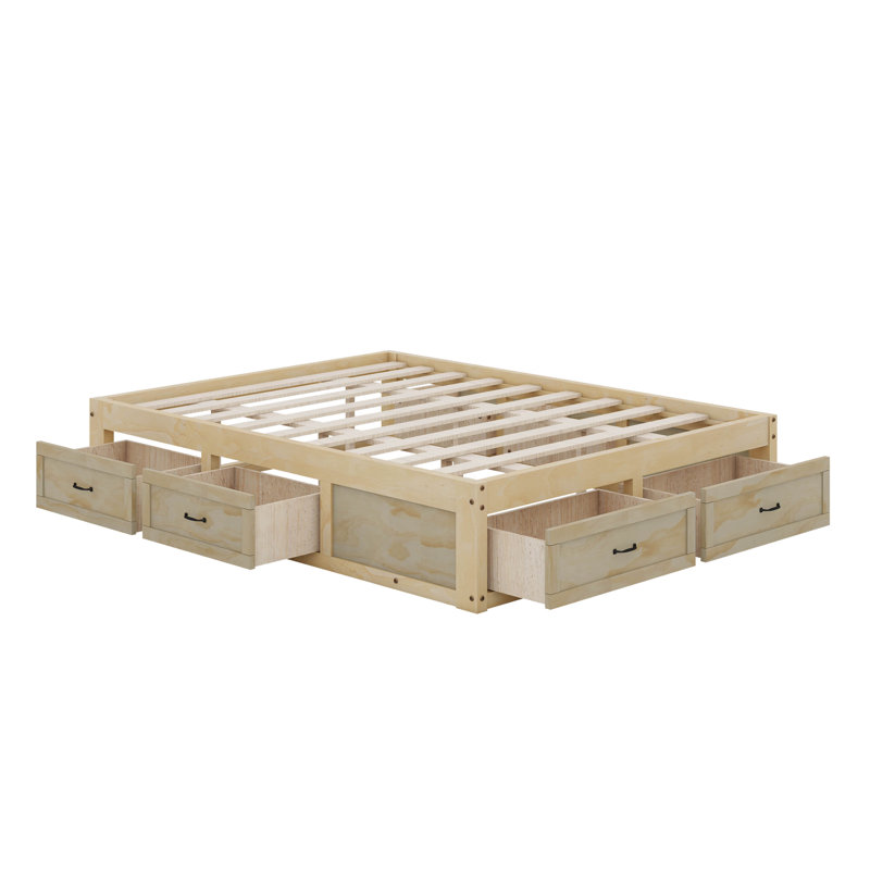 Lit plateforme avec 6 tiroirs, Naturel antique, Grand lit