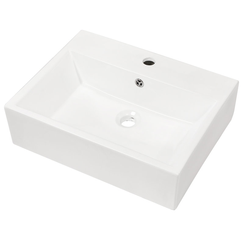 Lavabo de salle de bain mural rectangulaire en céramique blanche 21 "x 16" avec trou de robinet et trop-plein