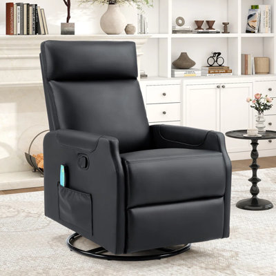 Petit fauteuil inclinable manuel berçant moderne pivotant de 24,8 po avec système de massage chauffant à 8 points et poche de rangement latérale