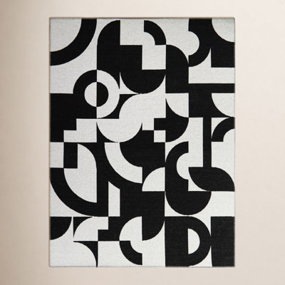 Carino Black White Flatweave Geometric Rug