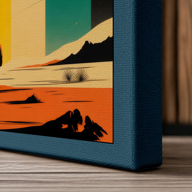 Desert Under Stars Retro - Wrapped Canvas, 18x12 - 45.7 x 30.5 cm, Teal Border