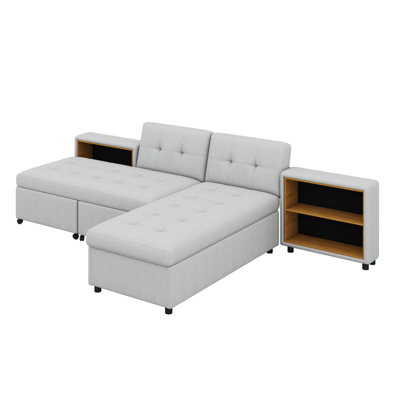 Canapé-lit modulaire polyvalent de 121,2 po avec futon surdimensionné en forme de L, canapé-lit modulaire à combinaison libre 2 pièces avec deux supports de rangement