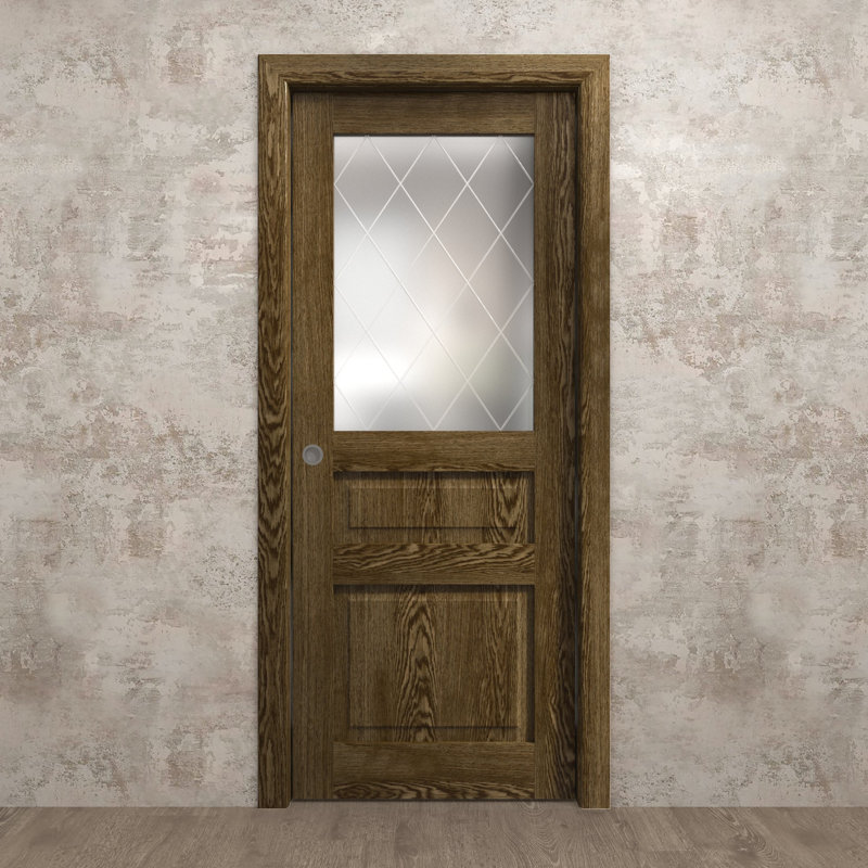 Porte coulissante 24 x 84 pouces Ego 5011 Chêne Marbre Kit Quincaillerie Bois massif Intérieur Chambre Moderne, 24 po x 84 po