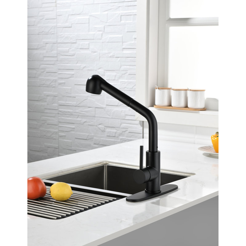 Robinet de cuisine escamotable noir mat, robinet d'évier à poignée simple avec bec haut tournant à 360 °. Corrosion et finition rouille pour une utilisation prolongée. Gérez facilement le débit d'eau à une poignée. Acier inoxydable