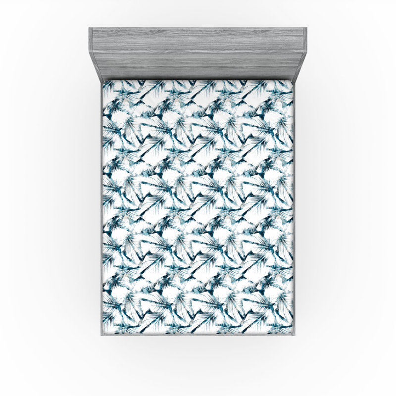 Drap-housse à motif floral Ambesonne, Ivoire / motif floral bleu ardoise, Drap-housse grand