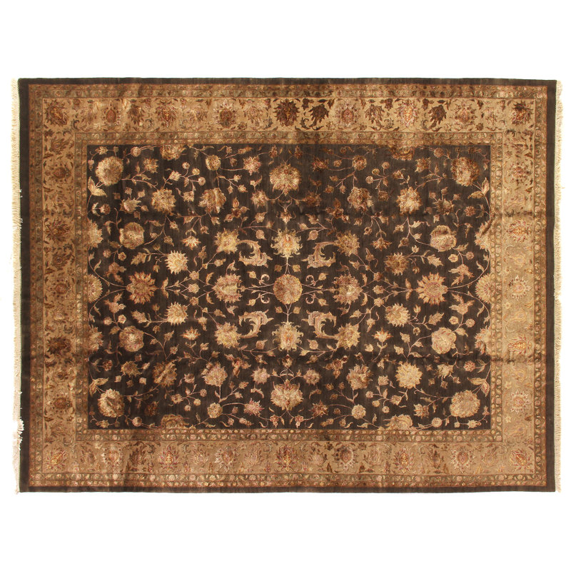 Museum Kashan hand-knotted Wool/Silk Charcoal/Beige Area Rug