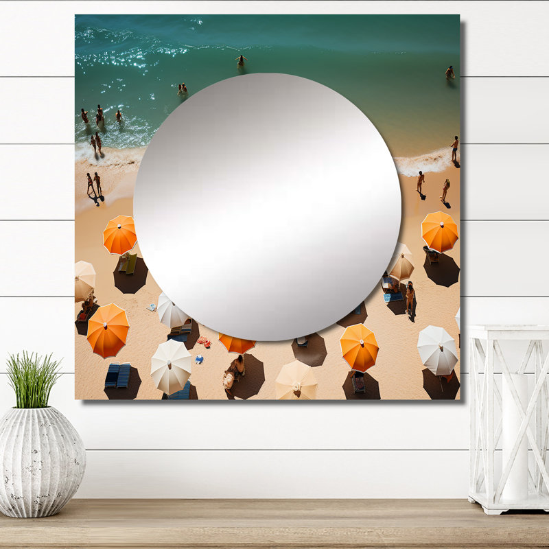 Parasol de plage - Vue aérienne III - Grand miroir carré de style nautique pour décoration murale, 23 po x 23 po
