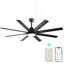 Ventilateur de plafond moderne intelligent de 52 pouces avec lumière, 6 vitesses de vent, avec 8 pales en ABS noir, télécommande vocale, ventilateur pour chambre à coucher, salon, patio, cuisine, etc.