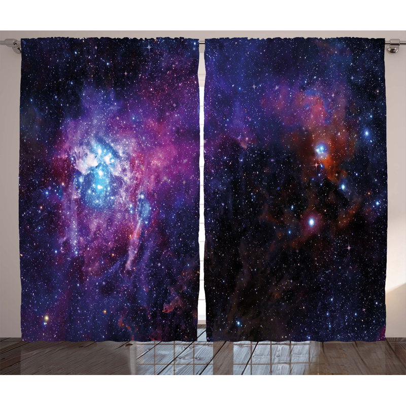 Lucero Galaxy Starry Night Nebula Cloud Celestial Theme Image Space Decorations Art Print Graphic Print & Text Semi-Sheer Rod Pocket Curtain Panels