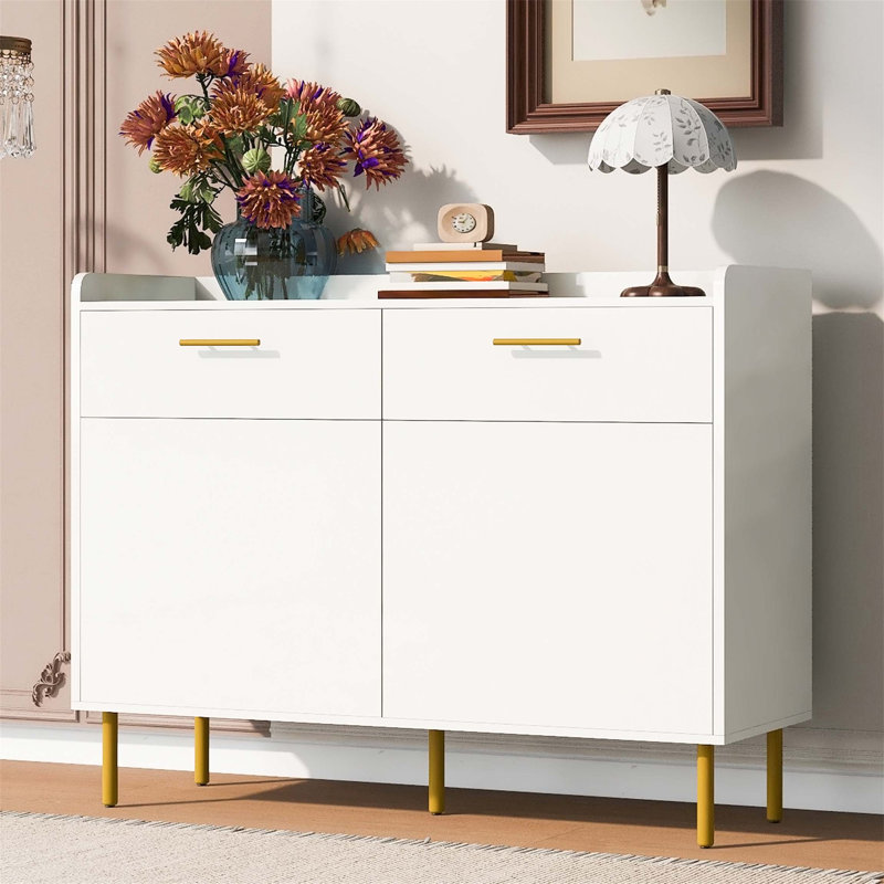 Jerina 47.20'' Sideboard Wooden Storage Cabinet with Drawers, Steel Pipe Table Legs, Suitable for Hallway, Study, Living Room