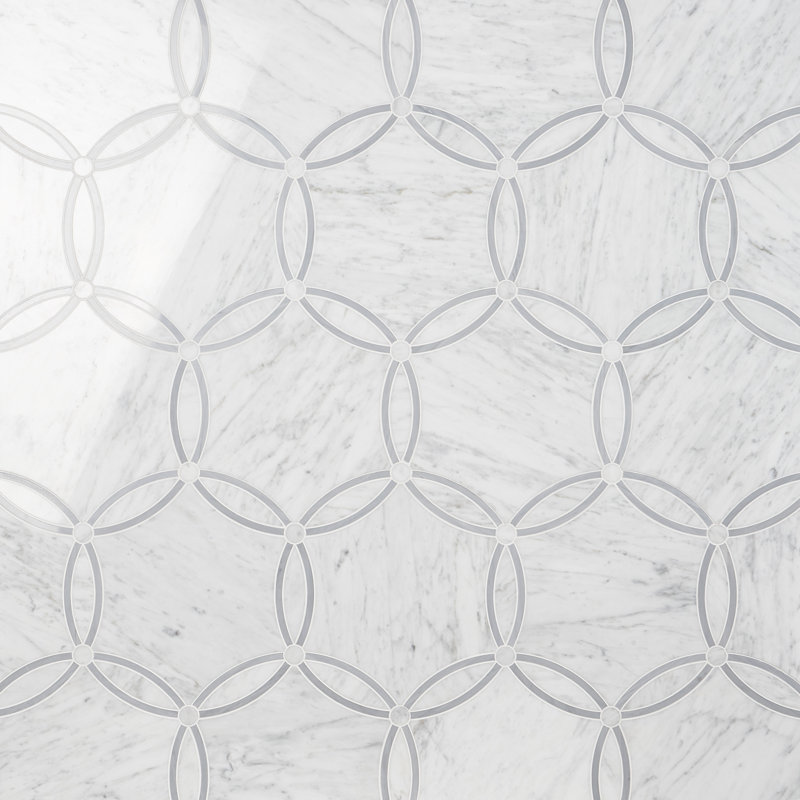 Descent 9.52 in. x 10.99 in. Polished Marble and Brass Floor and Wall Mosaic Tile (0.73 Sq. Ft./Each), Carrara