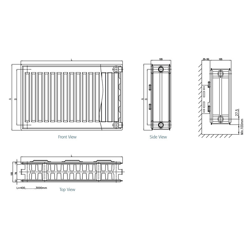 Mickler Horizontal Standard Radiator, 15.74cm H x 15.74cm W x 4.13cm D