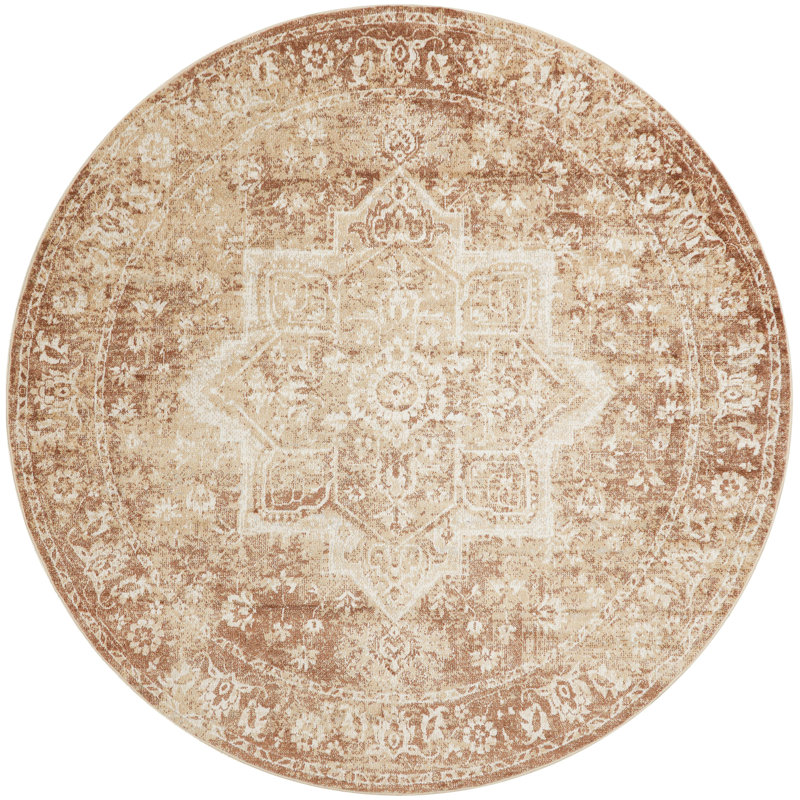 Bungalow Rose Covelle Machine Washable Rust Vintage Indoor Rug, Round 5'3"