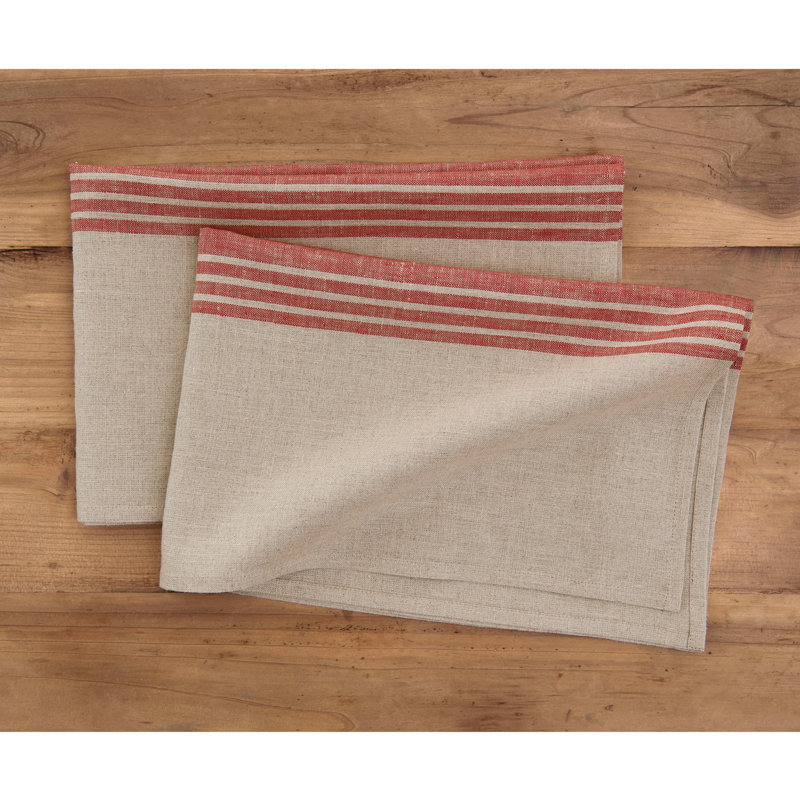 Farmhouse - 100% Pure Linen Kitchen Towel, Red and Natural