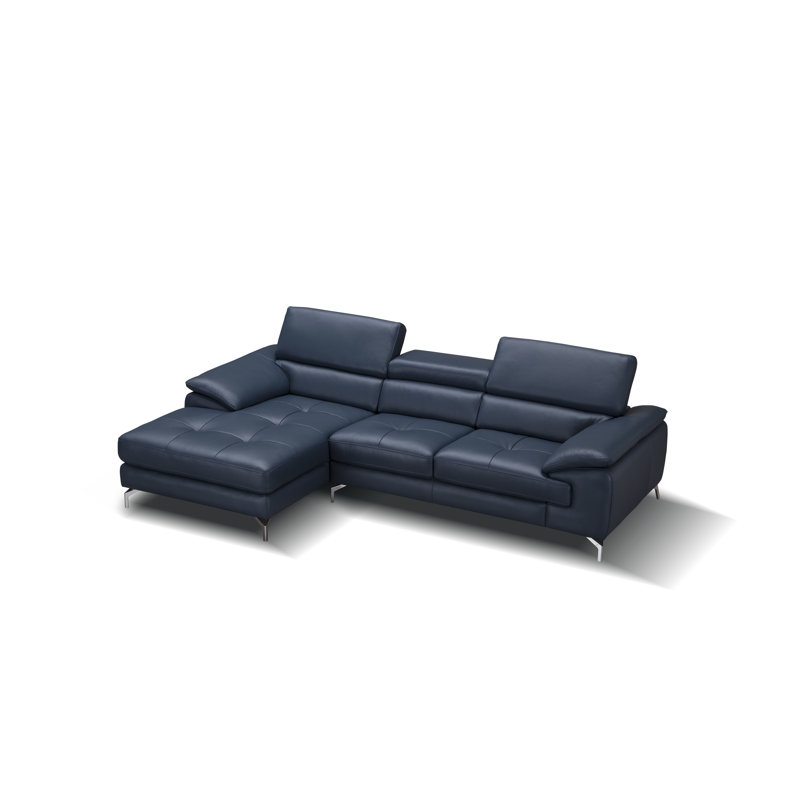 Canapé et méridienne en cuir véritable de 105 po de largeur Grasmere, Orienté à gauche (vu de face), Cuir véritable bleu
