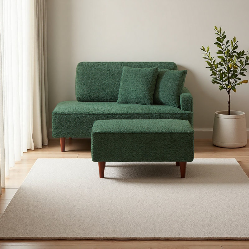 Chaise longue d'intérieur rembourrée avec repose-pieds Boucle Méridienne, Vert