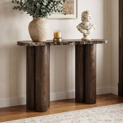 39.4" Console Table with Faux Marble Top and Round Legs