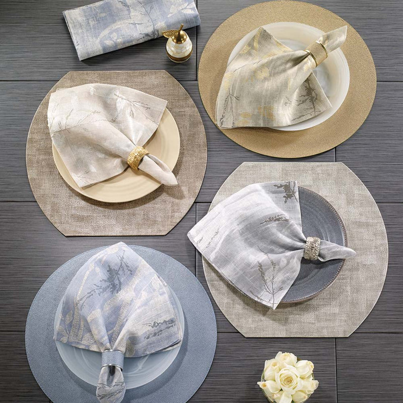 Avignon Metallic Print Linen Napkin, Ice Blue
